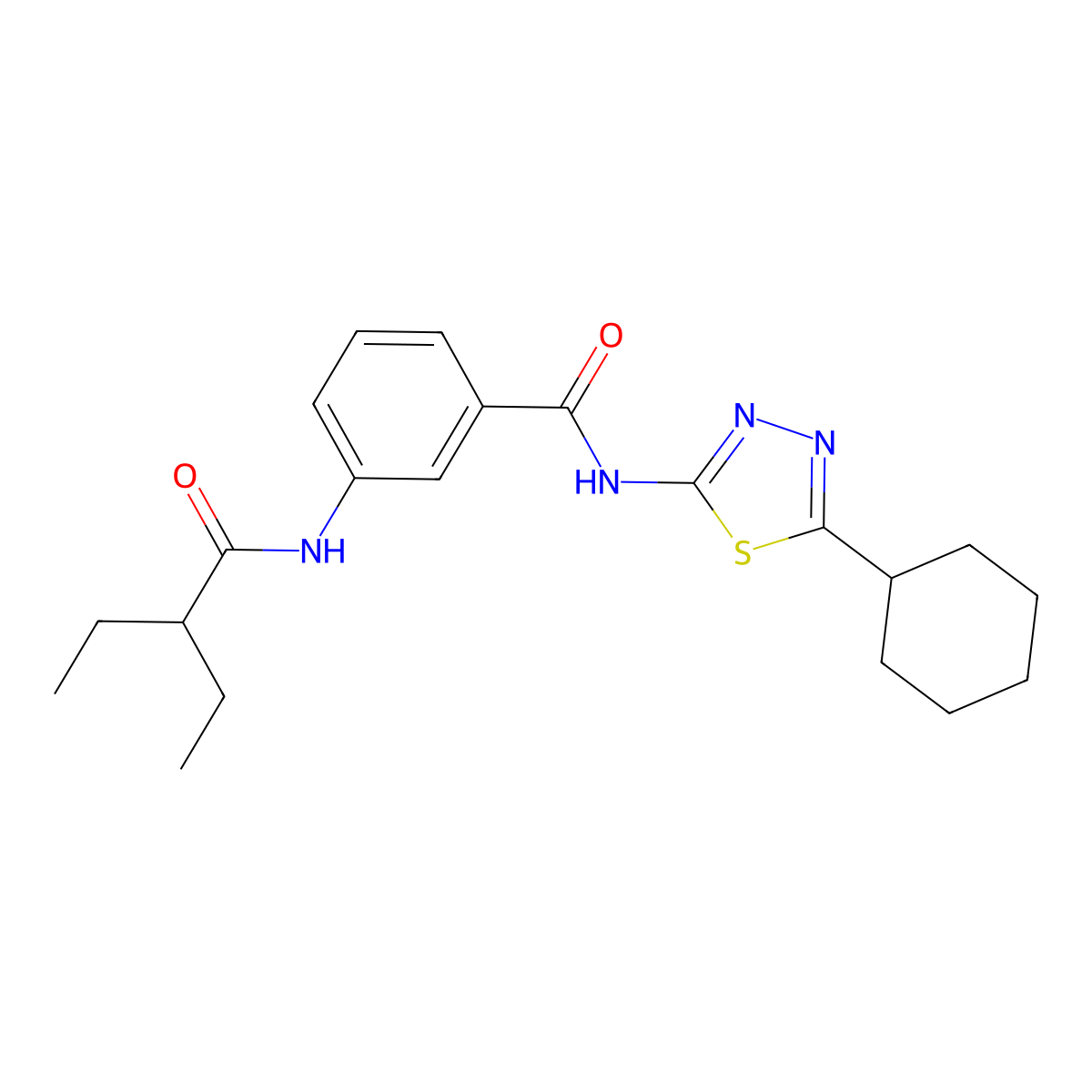 N-(5-cyclohexyl-1,3,4-thiadiazol-2-yl)-3-(2-ethylbutanoylamino)benzamide molecular structure, CAS 825597-24-8
