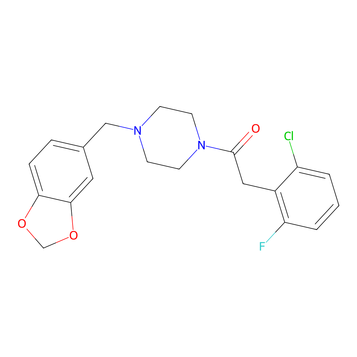 1-[4-(1,3-Benzodioxol-5-ylmethyl)piperazin-1-yl]-2-(2-chloro-6-fluorophenyl)ethanone molecular structure, CAS 825597-37-3