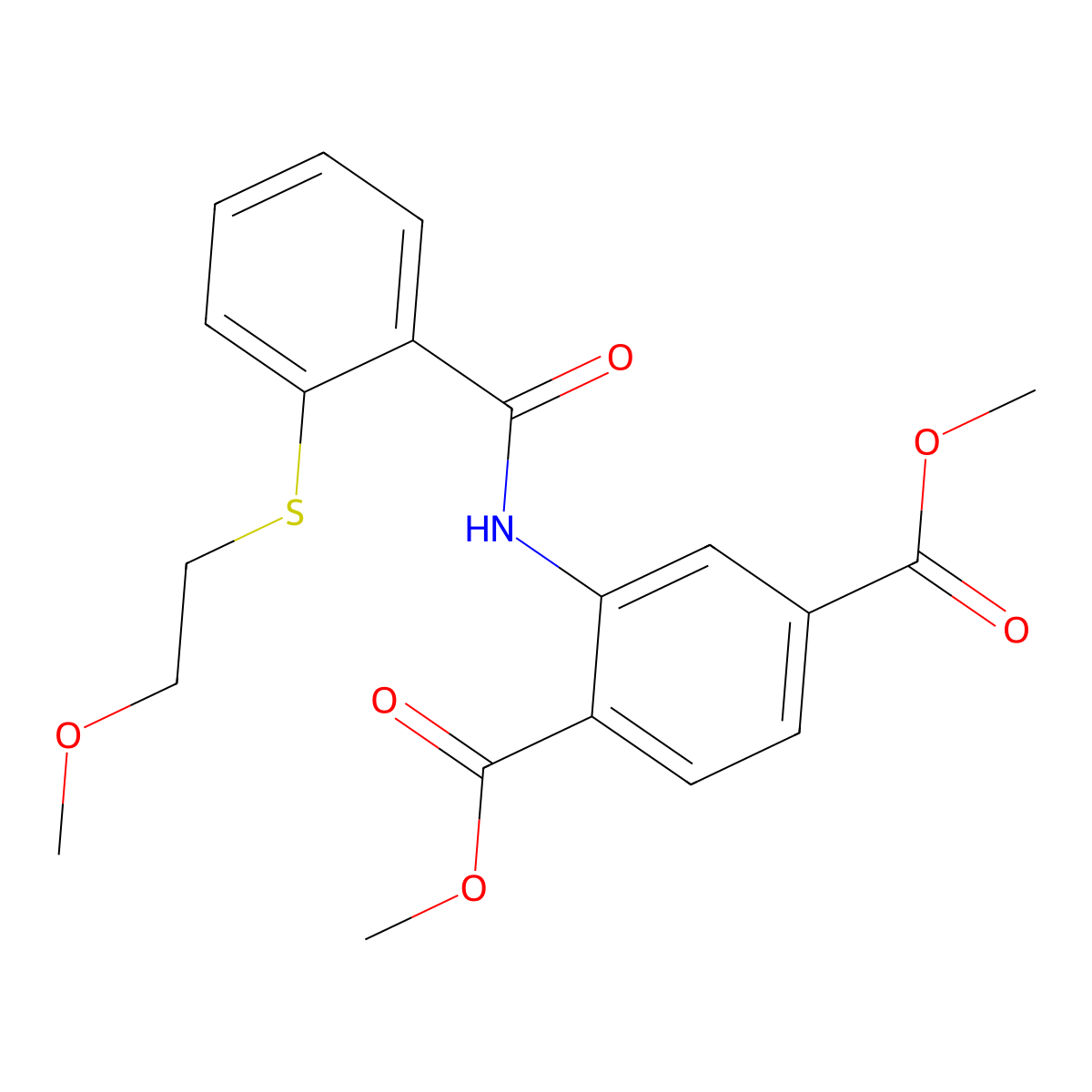 Dimethyl 2-[({2-[(2-methoxyethyl)sulfanyl]phenyl}carbonyl)amino]benzene-1,4-dicarboxylate molecular structure, CAS 825597-43-1