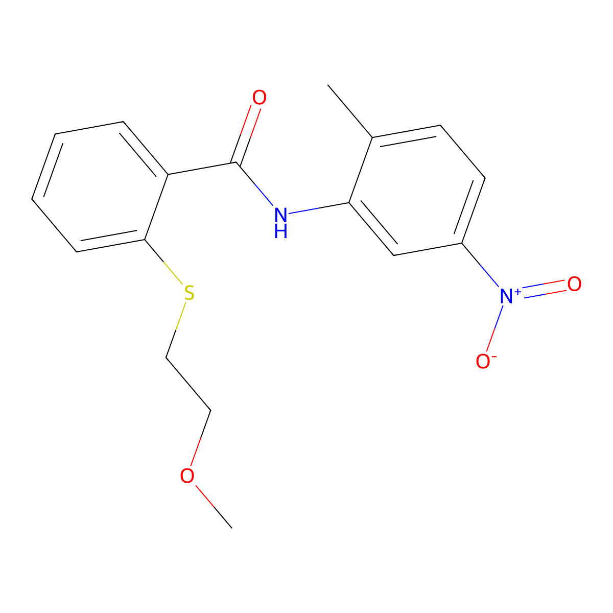 2-(2-methoxyethylsulfanyl)-N-(2-methyl-5-nitrophenyl)benzamide molecular structure, CAS 825597-50-0