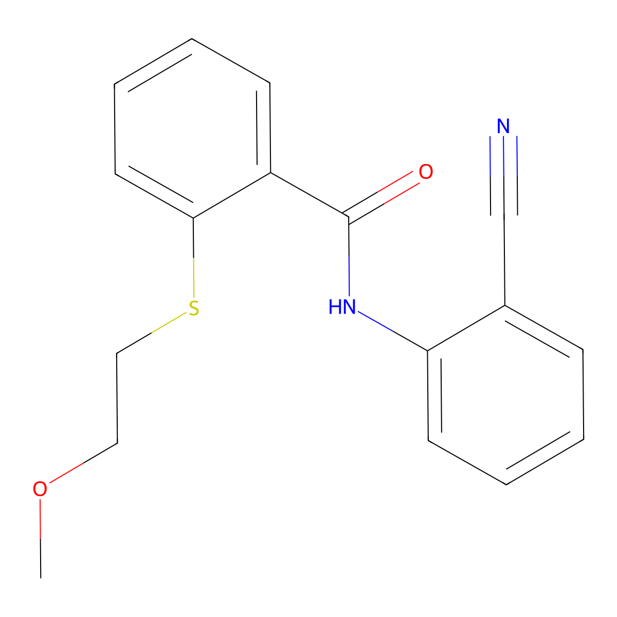 N-(2-cyanophenyl)-2-(2-methoxyethylsulfanyl)benzamide molecular structure, CAS 825597-52-2
