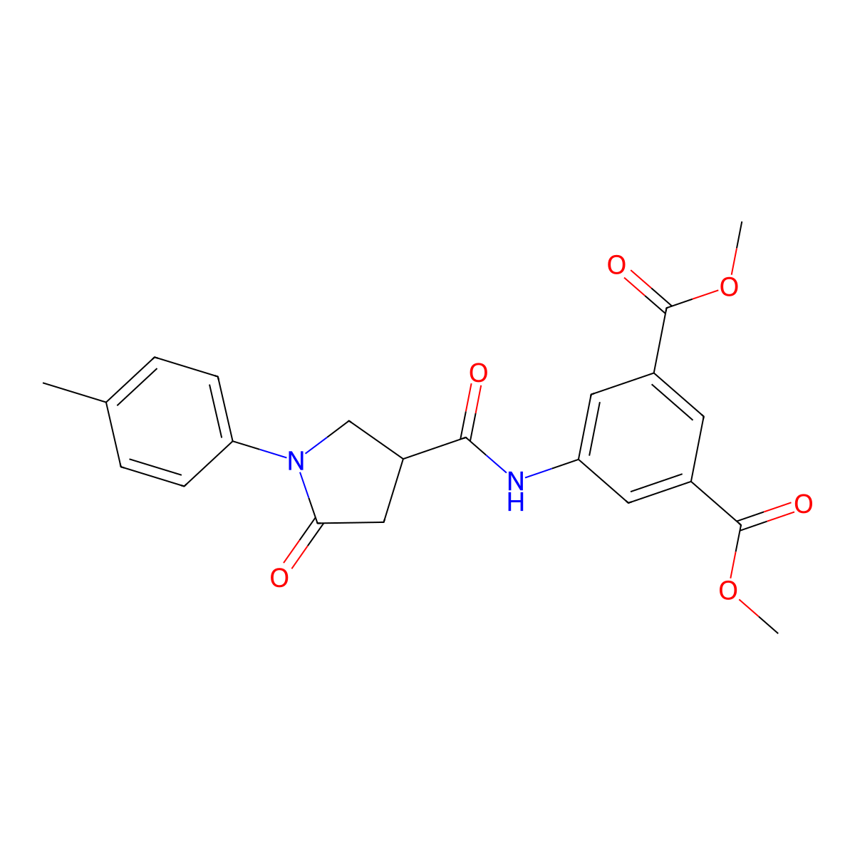 Dimethyl 5-({[1-(4-methylphenyl)-5-oxopyrrolidin-3-yl]carbonyl}amino)benzene-1,3-dicarboxylate molecular structure, CAS 825597-62-4