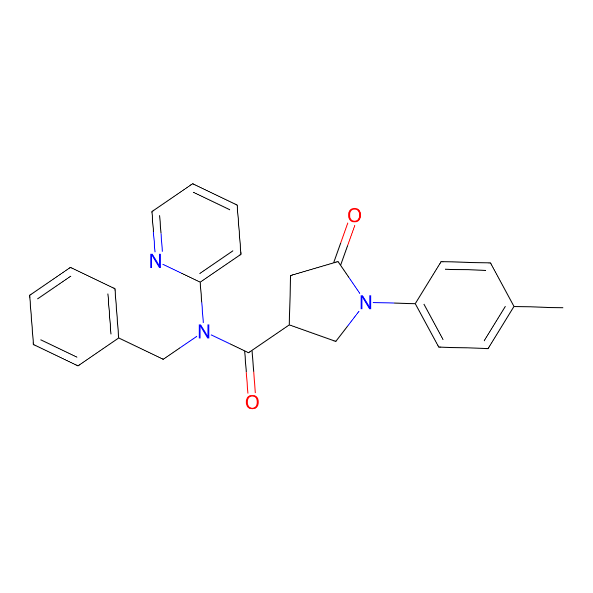 N-benzyl-1-(4-methylphenyl)-5-oxo-N-pyridin-2-ylpyrrolidine-3-carboxamide molecular structure, CAS 825597-64-6