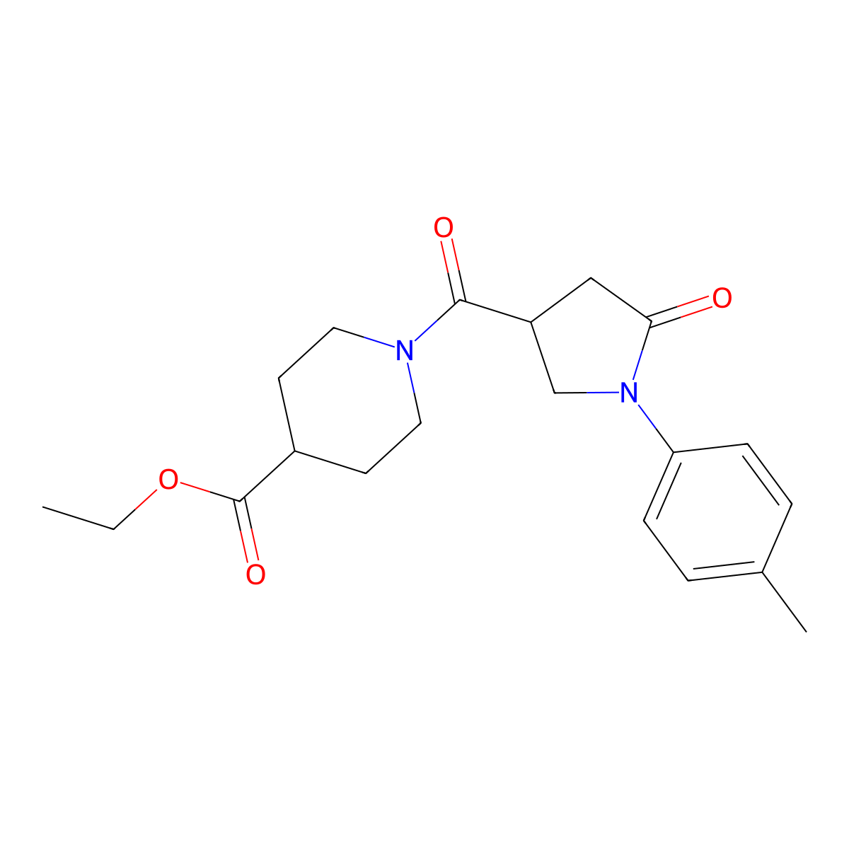 Ethyl 1-[1-(4-methylphenyl)-5-oxopyrrolidine-3-carbonyl]piperidine-4-carboxylate molecular structure, CAS 825597-65-7