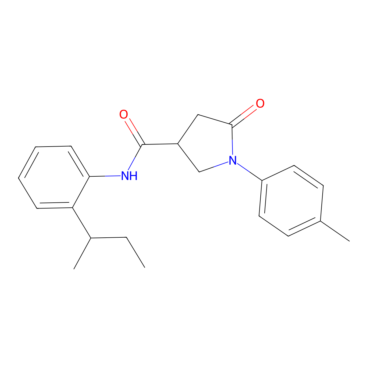 N-(2-butan-2-ylphenyl)-1-(4-methylphenyl)-5-oxopyrrolidine-3-carboxamide molecular structure, CAS 825597-84-0