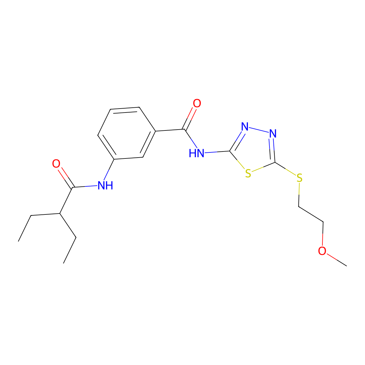 3-(2-ethylbutanoylamino)-N-[5-(2-methoxyethylsulfanyl)-1,3,4-thiadiazol-2-yl]benzamide molecular structure, CAS 825597-94-2