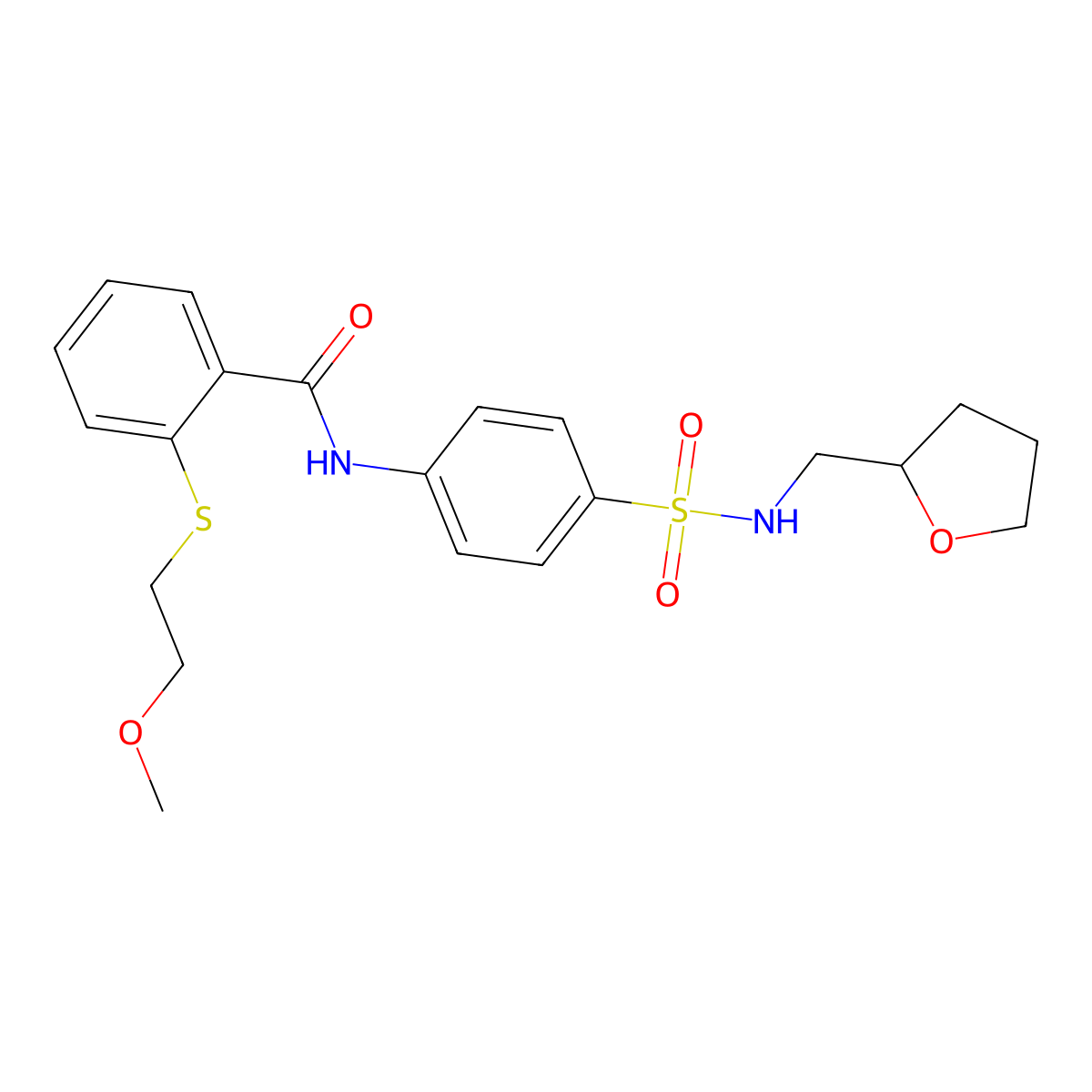 2-(2-methoxyethylsulfanyl)-N-[4-(oxolan-2-ylmethylsulfamoyl)phenyl]benzamide molecular structure, CAS 825597-96-4