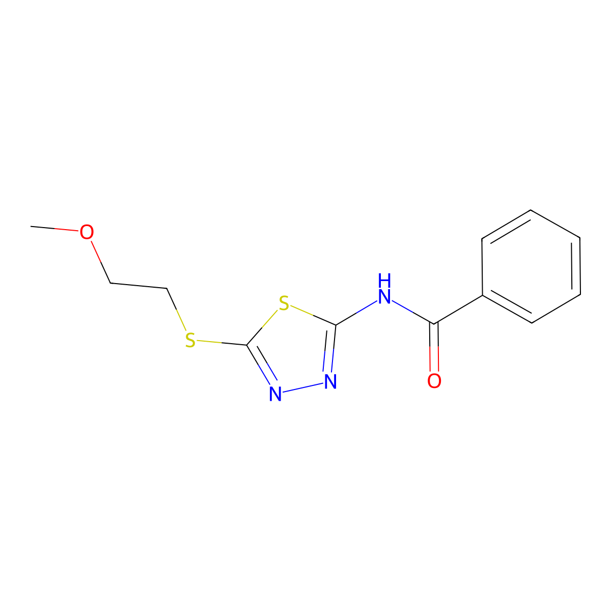 N-[5-(2-methoxyethylsulfanyl)-1,3,4-thiadiazol-2-yl]benzamide molecular structure, CAS 825597-99-7