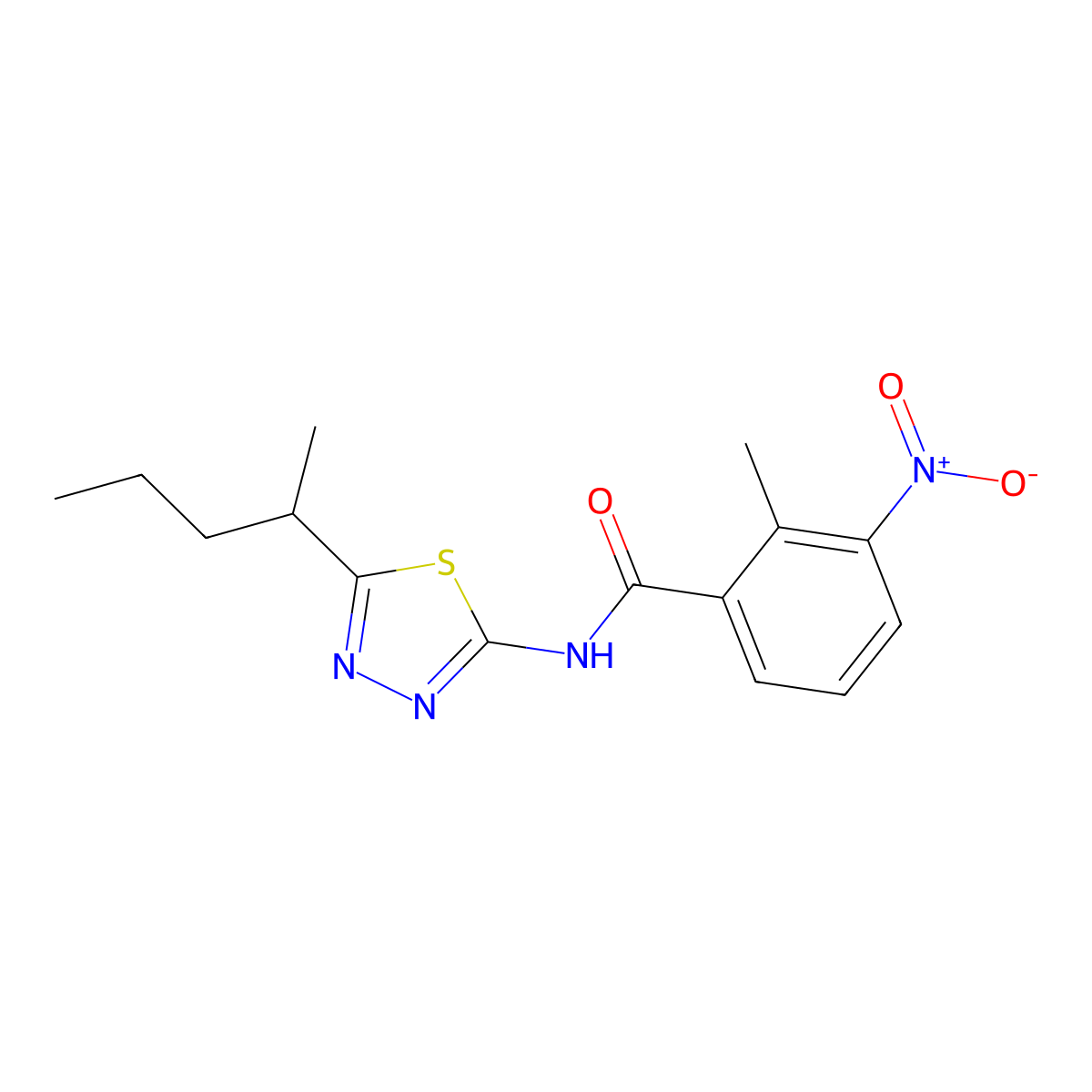 2-methyl-3-nitro-N-(5-pentan-2-yl-1,3,4-thiadiazol-2-yl)benzamide molecular structure, CAS 825598-03-6
