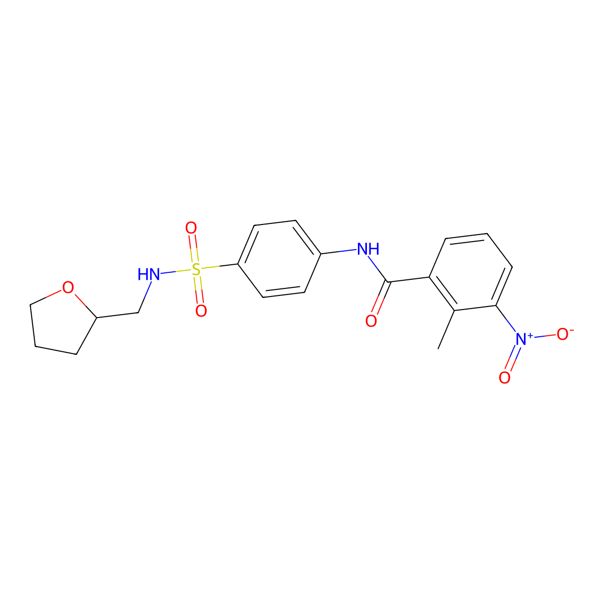 2-methyl-3-nitro-N-[4-(oxolan-2-ylmethylsulfamoyl)phenyl]benzamide molecular structure, CAS 825598-05-8
