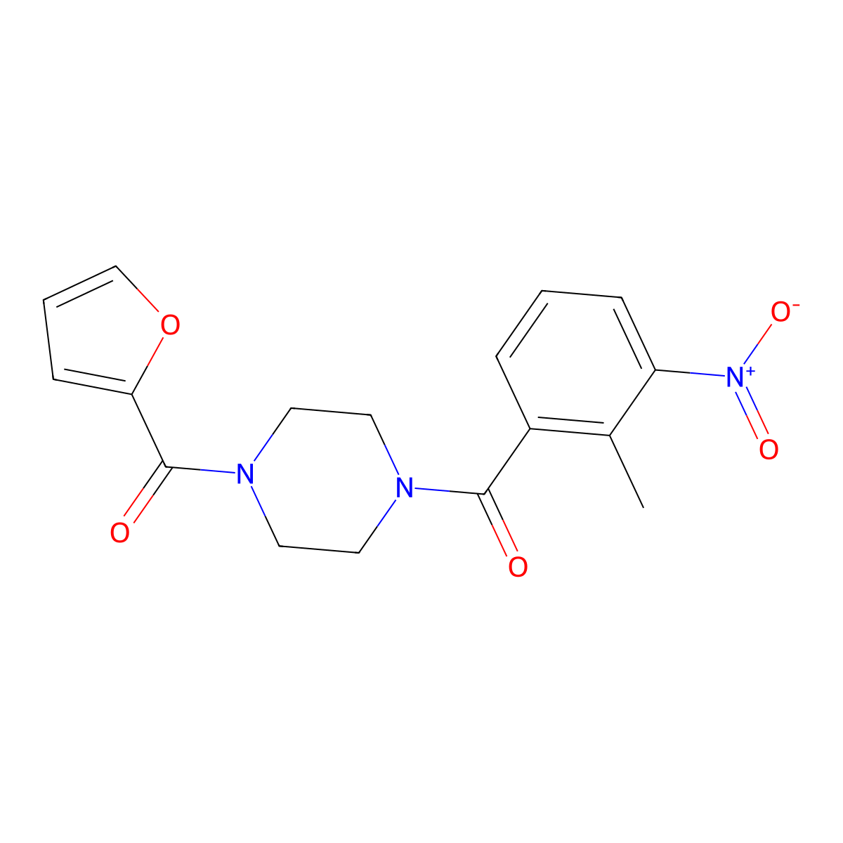 (4-(Furan-2-carbonyl)piperazin-1-yl)(2-methyl-3-nitrophenyl)methanone molecular structure, CAS 825598-07-0