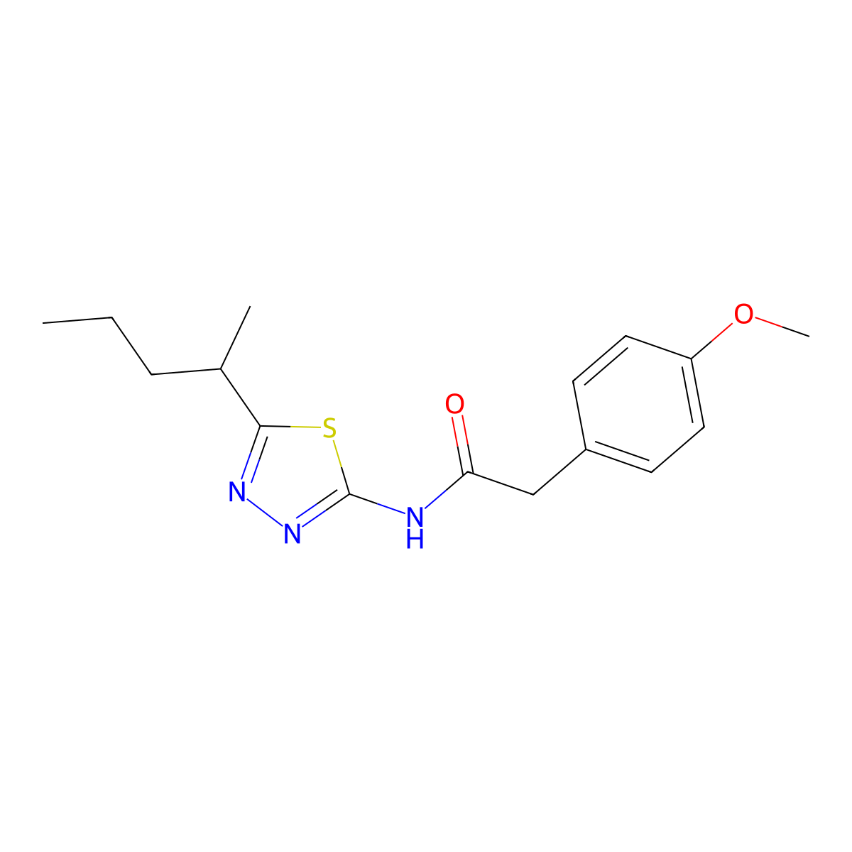 2-(4-methoxyphenyl)-N-[5-(pentan-2-yl)-1,3,4-thiadiazol-2-yl]acetamide molecular structure, CAS 825598-08-1