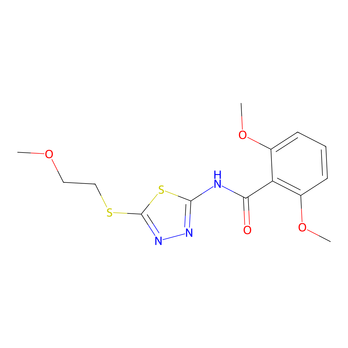 2,6-dimethoxy-N-[5-(2-methoxyethylsulfanyl)-1,3,4-thiadiazol-2-yl]benzamide molecular structure, CAS 825598-13-8