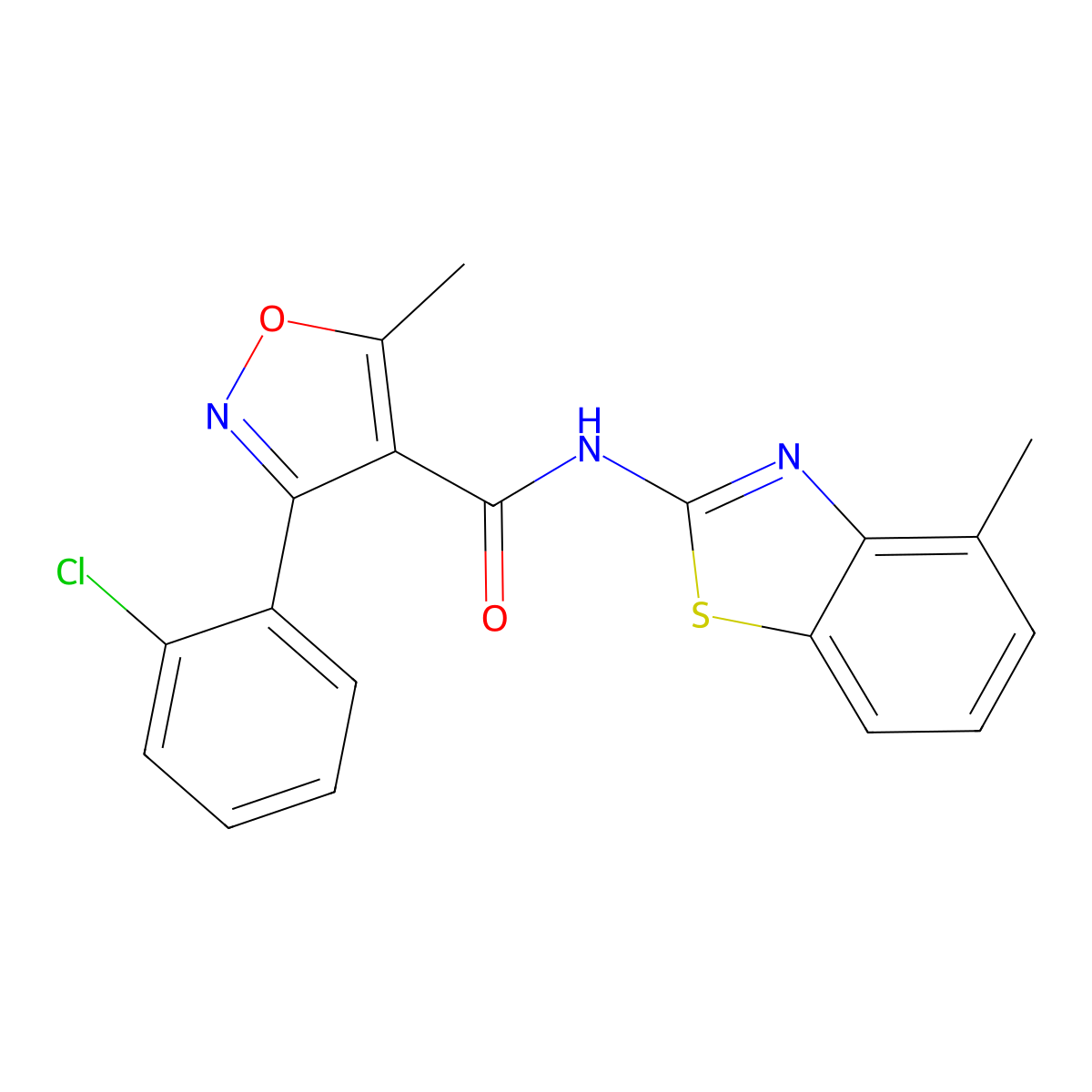 3-(2-chlorophenyl)-5-methyl-N-(4-methyl-1,3-benzothiazol-2-yl)-1,2-oxazole-4-carboxamide molecular structure, CAS 825598-22-9