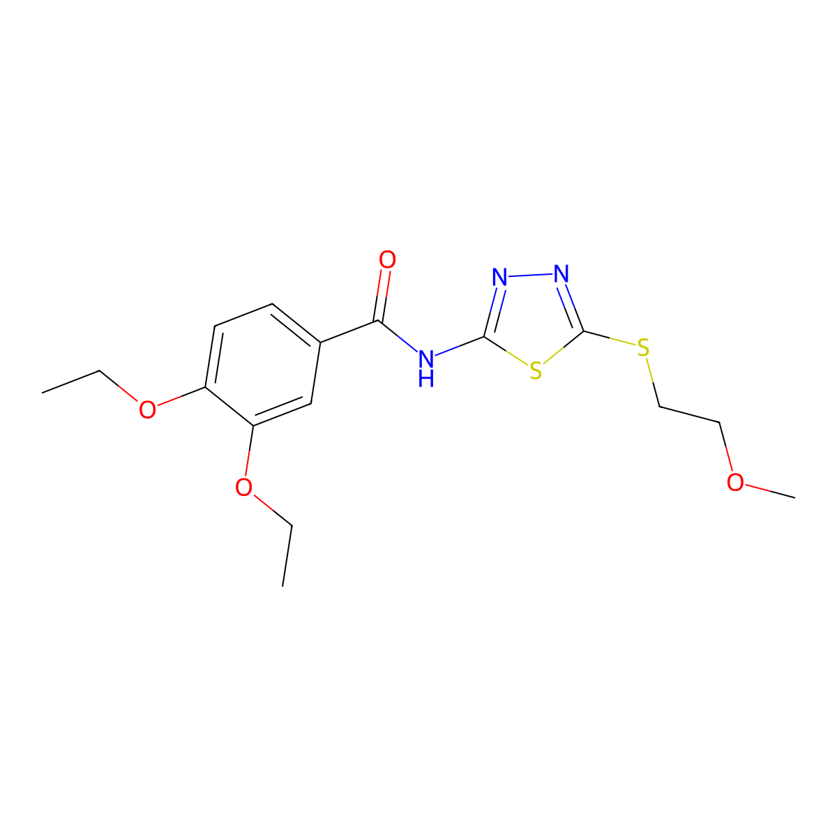 3,4-diethoxy-N-[5-(2-methoxyethylsulfanyl)-1,3,4-thiadiazol-2-yl]benzamide molecular structure, CAS 825598-29-6