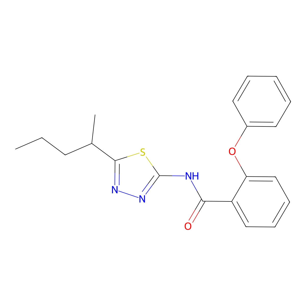 N-[5-(pentan-2-yl)-1,3,4-thiadiazol-2-yl]-2-phenoxybenzamide molecular structure, CAS 825598-42-3