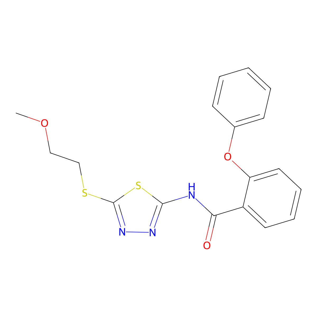N-[5-(2-methoxyethylsulfanyl)-1,3,4-thiadiazol-2-yl]-2-phenoxybenzamide molecular structure, CAS 825598-44-5