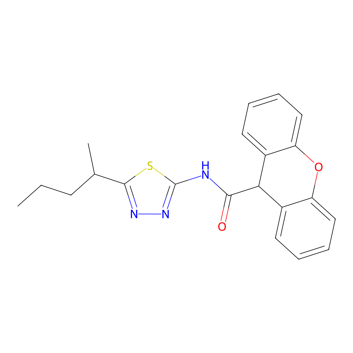 N-(5-pentan-2-yl-1,3,4-thiadiazol-2-yl)-9H-xanthene-9-carboxamide molecular structure, CAS 825598-52-5