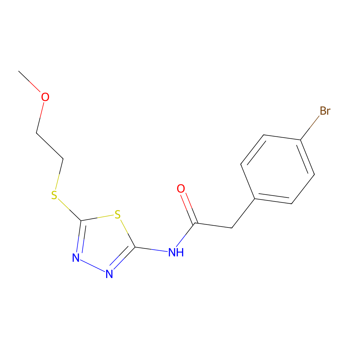 2-(4-bromophenyl)-N-[5-(2-methoxyethylsulfanyl)-1,3,4-thiadiazol-2-yl]acetamide molecular structure, CAS 825598-60-5