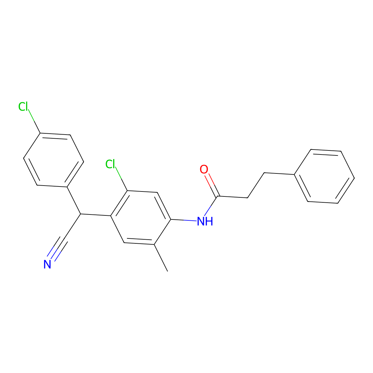 N-[5-chloro-4-[(4-chlorophenyl)-cyanomethyl]-2-methylphenyl]-3-phenylpropanamide molecular structure, CAS 825598-61-6