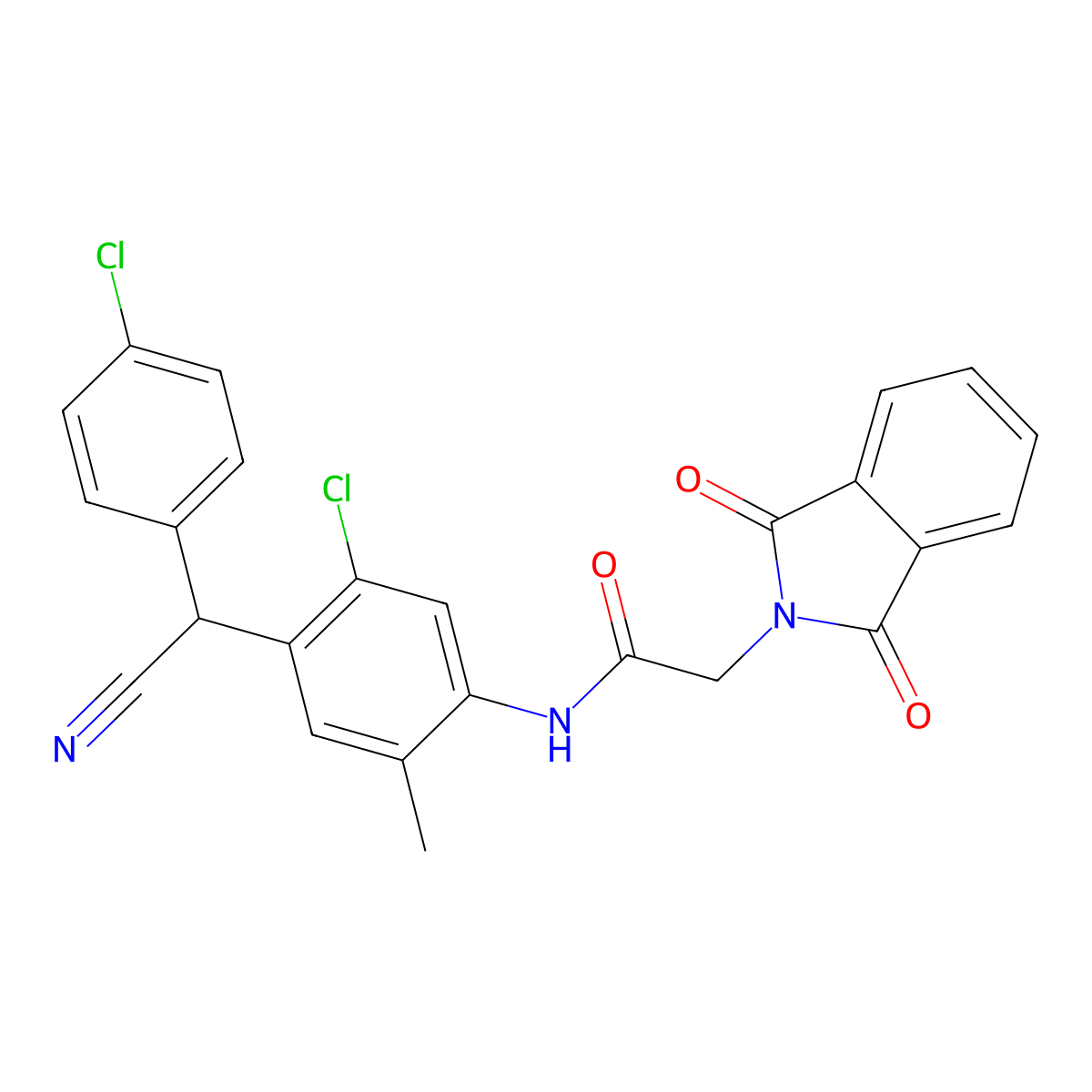 N-[5-chloro-4-[(4-chlorophenyl)-cyanomethyl]-2-methylphenyl]-2-(1,3-dioxoisoindol-2-yl)acetamide molecular structure, CAS 825598-68-3