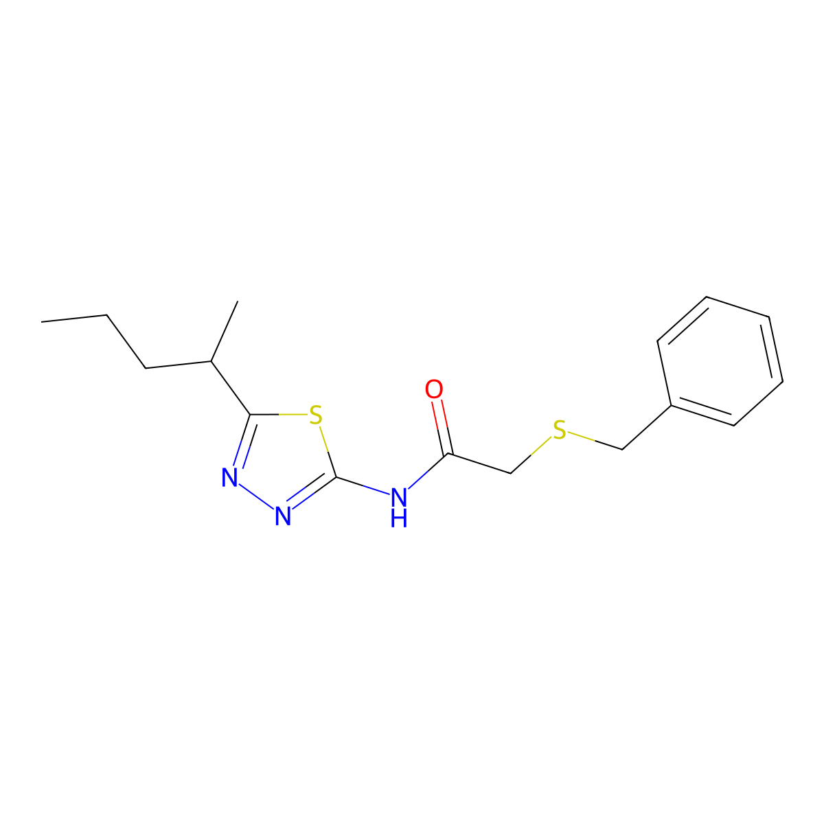 2-benzylsulfanyl-N-(5-pentan-2-yl-1,3,4-thiadiazol-2-yl)acetamide molecular structure, CAS 825598-74-1