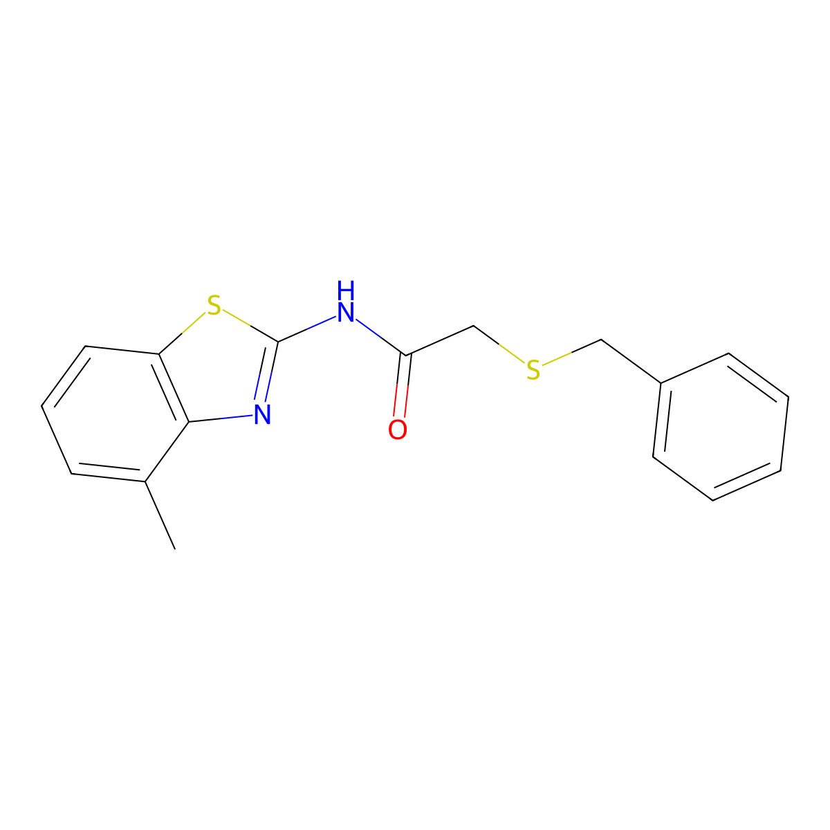 2-benzylsulfanyl-N-(4-methyl-1,3-benzothiazol-2-yl)acetamide molecular structure, CAS 825598-75-2