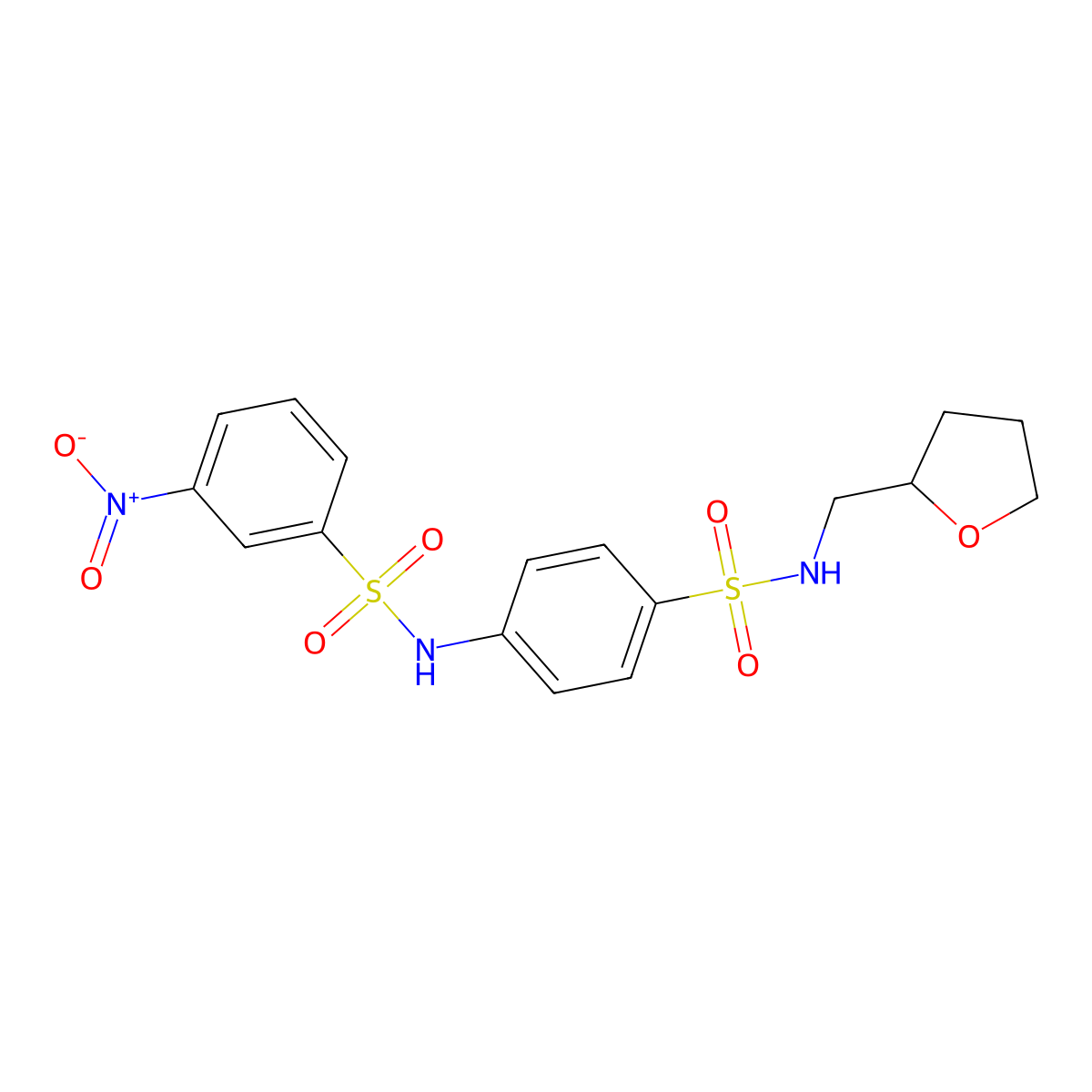 3-nitro-N-[4-(oxolan-2-ylmethylsulfamoyl)phenyl]benzenesulfonamide molecular structure, CAS 825598-82-1