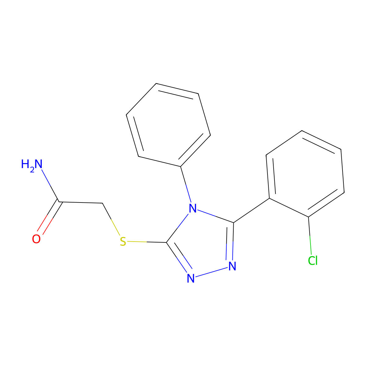 2-[[5-(2-Chlorophenyl)-4-phenyl-1,2,4-triazol-3-yl]sulfanyl]acetamide molecular structure, CAS 825599-03-9