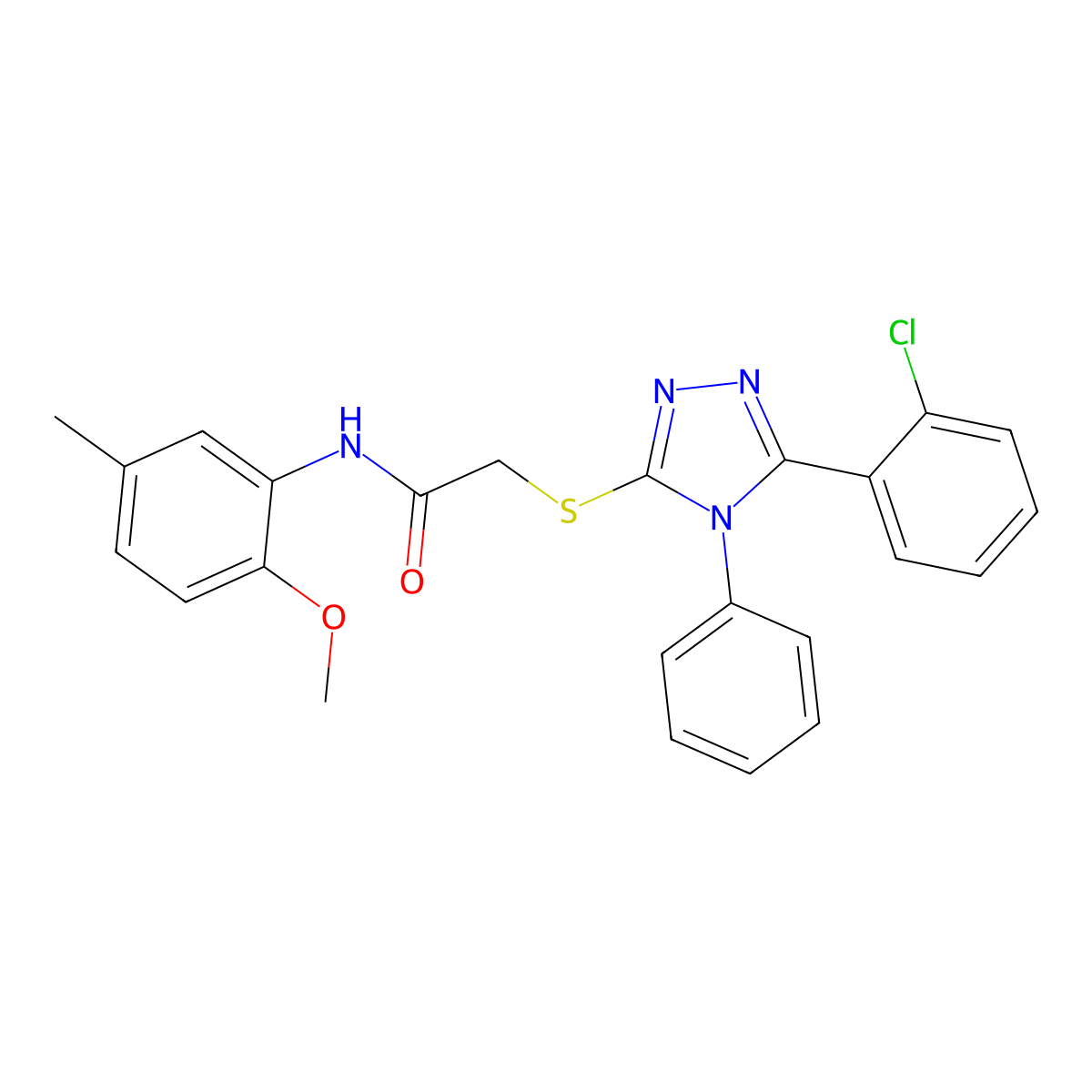 2-[[5-(2-chlorophenyl)-4-phenyl-1,2,4-triazol-3-yl]sulfanyl]-N-(2-methoxy-5-methylphenyl)acetamide molecular structure, CAS 825599-04-0