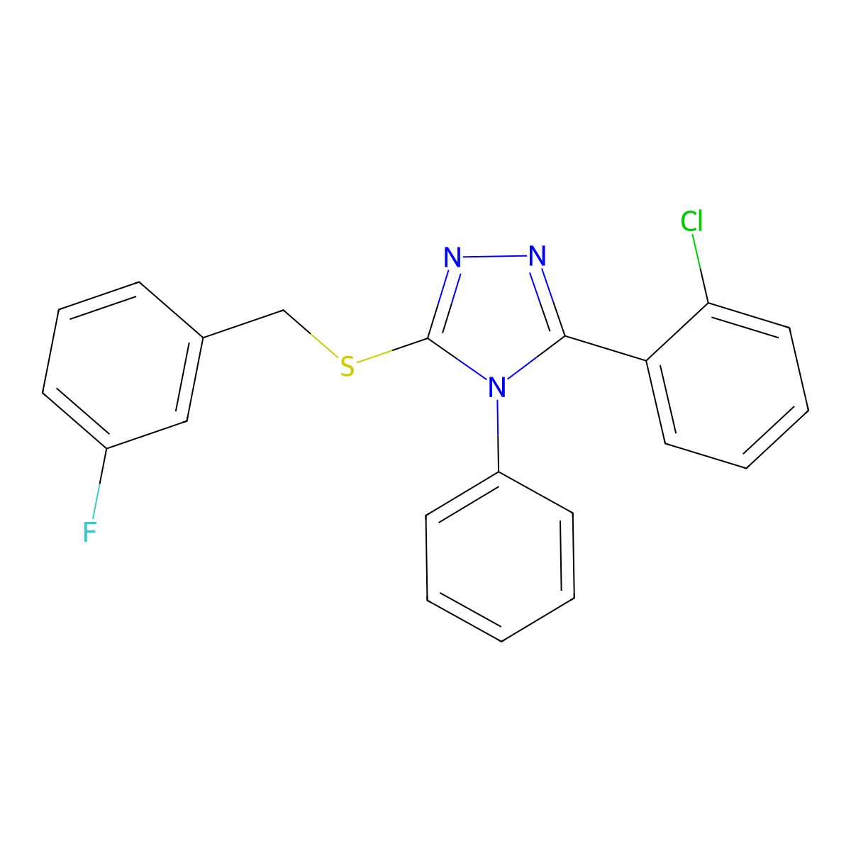 3-(2-Chlorophenyl)-5-[(3-fluorophenyl)methylsulfanyl]-4-phenyl-1,2,4-triazole molecular structure, CAS 825599-06-2