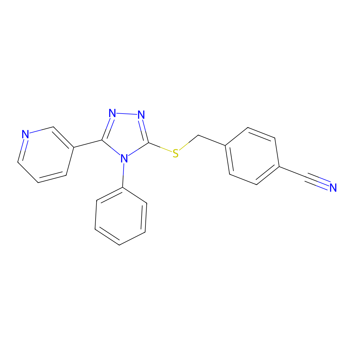 4-[(4-Phenyl-5-pyridin-3-yl-1,2,4-triazol-3-yl)sulfanylmethyl]benzonitrile molecular structure, CAS 825599-29-9