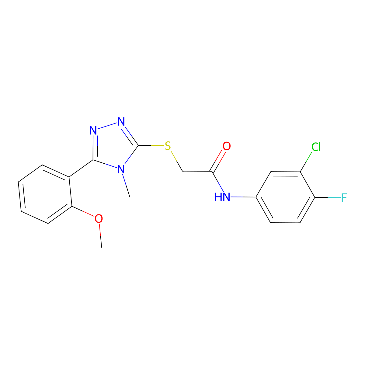 N-(3-chloro-4-fluorophenyl)-2-[[5-(2-methoxyphenyl)-4-methyl-1,2,4-triazol-3-yl]sulfanyl]acetamide molecular structure, CAS 825599-35-7