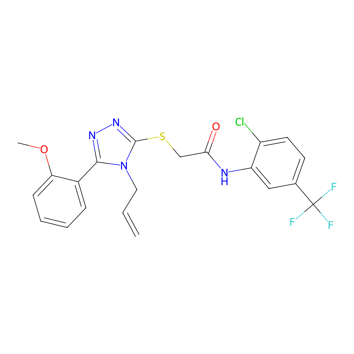 N-[2-chloro-5-(trifluoromethyl)phenyl]-2-[[5-(2-methoxyphenyl)-4-prop-2-enyl-1,2,4-triazol-3-yl]sulfanyl]acetamide molecular structure, CAS 825599-36-8