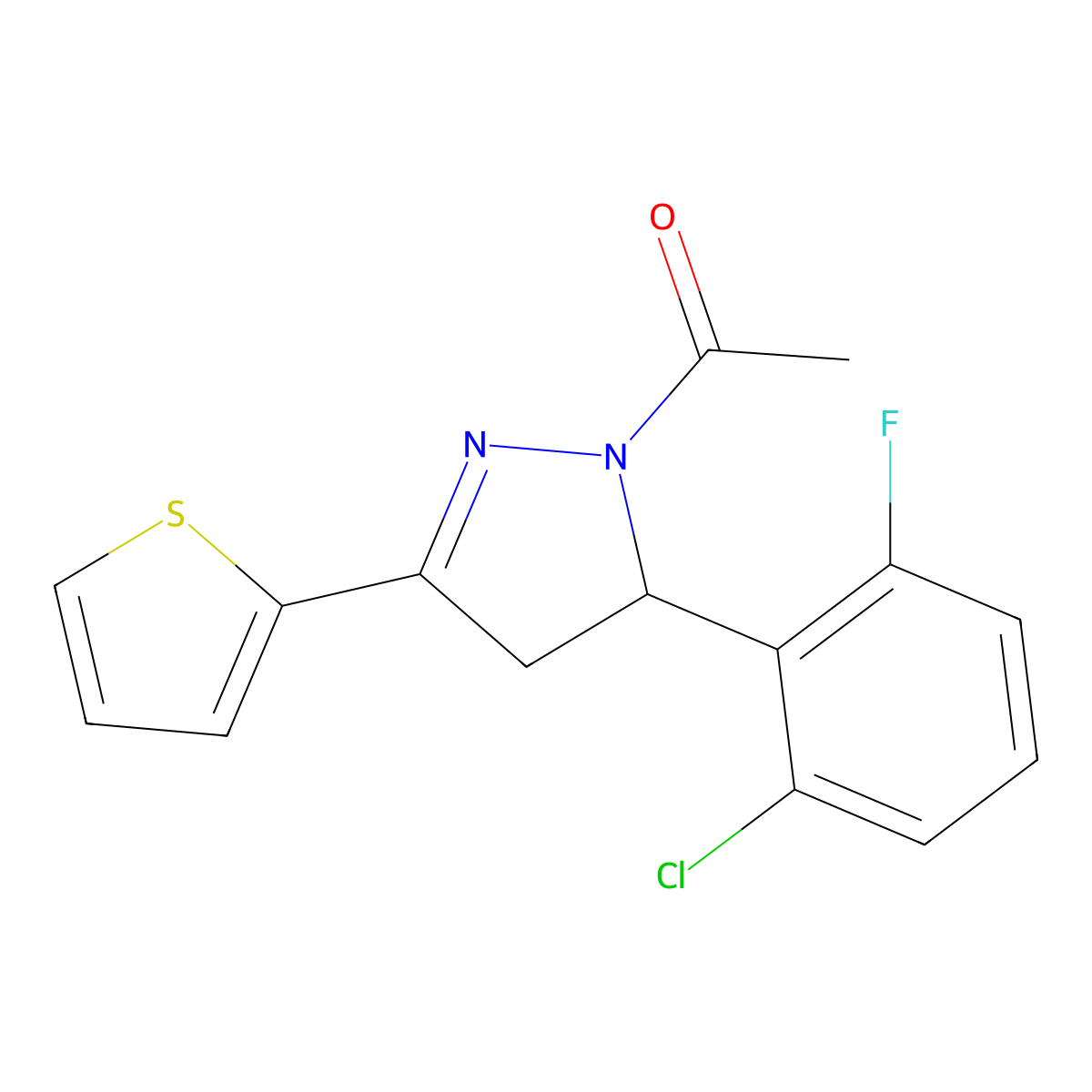 1-[5-(2-chloro-6-fluorophenyl)-3-(thiophen-2-yl)-4,5-dihydro-1H-pyrazol-1-yl]ethan-1-one molecular structure, CAS 825599-60-8