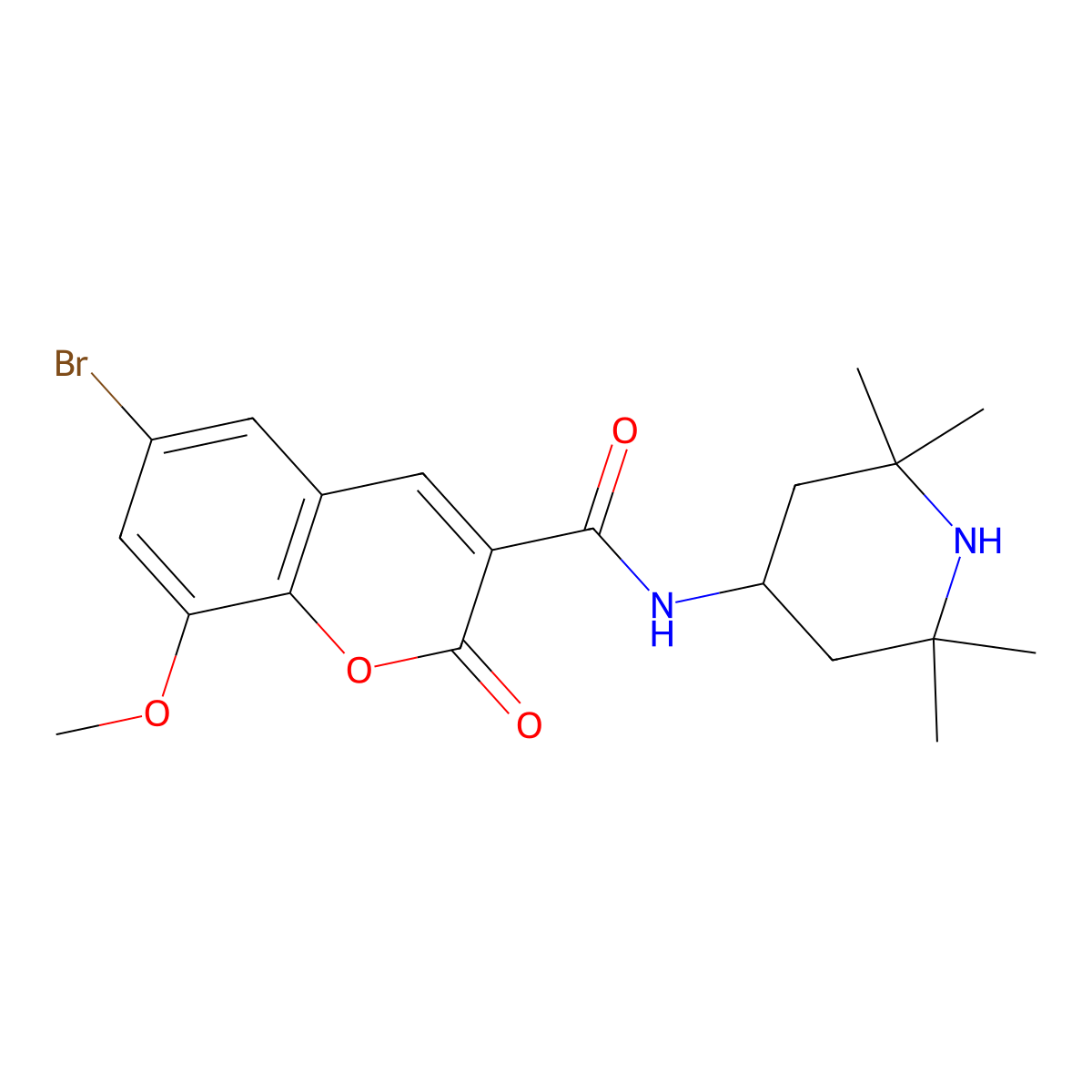 6-bromo-8-methoxy-2-oxo-N-(2,2,6,6-tetramethylpiperidin-4-yl)chromene-3-carboxamide molecular structure, CAS 825599-72-2