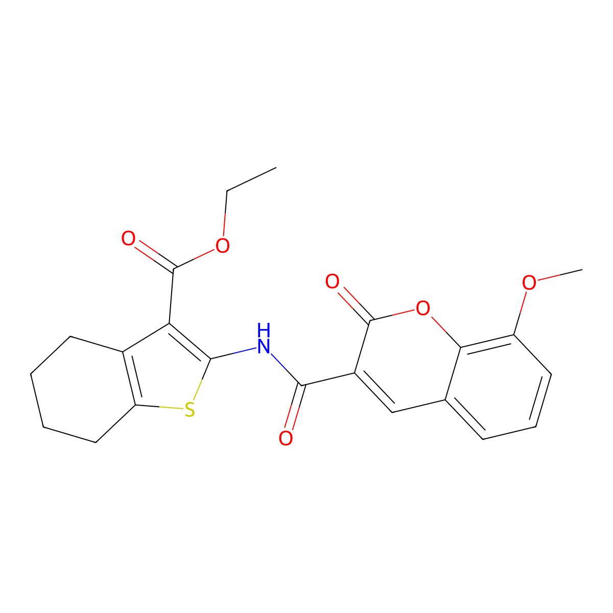 Ethyl 2-[(8-methoxy-2-oxochromene-3-carbonyl)amino]-4,5,6,7-tetrahydro-1-benzothiophene-3-carboxylate molecular structure, CAS 825599-74-4