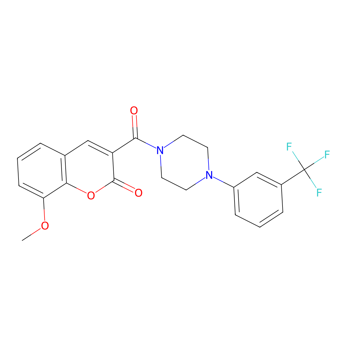 8-Methoxy-3-[4-[3-(trifluoromethyl)phenyl]piperazine-1-carbonyl]chromen-2-one molecular structure, CAS 825599-88-0