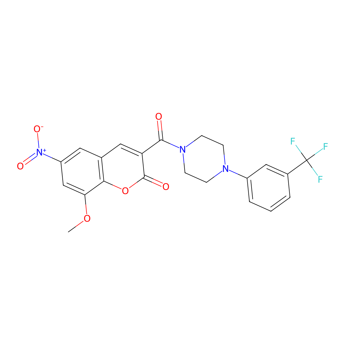 8-Methoxy-6-nitro-3-[4-[3-(trifluoromethyl)phenyl]piperazine-1-carbonyl]chromen-2-one molecular structure, CAS 825599-89-1