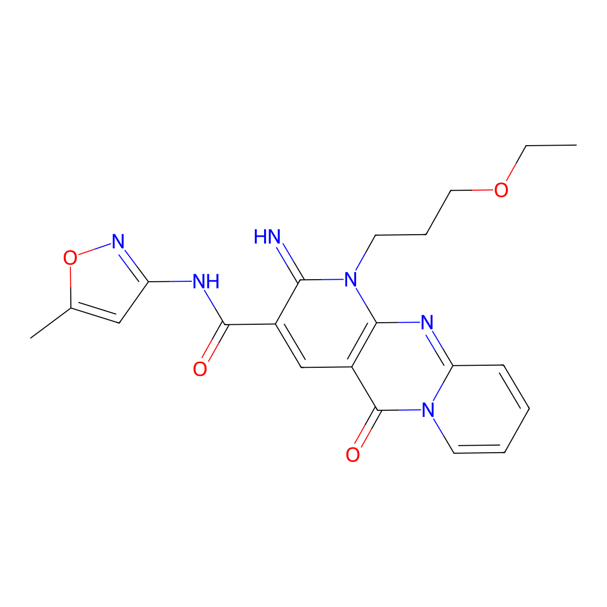 1-(3-ethoxypropyl)-2-imino-N-(5-methyl-3-isoxazolyl)-5-oxo-1,5-dihydro-2H-dipyrido[1,2-a:2',3'-d]pyrimidine-3-carboxamide molecular structure, CAS 825600-20-2