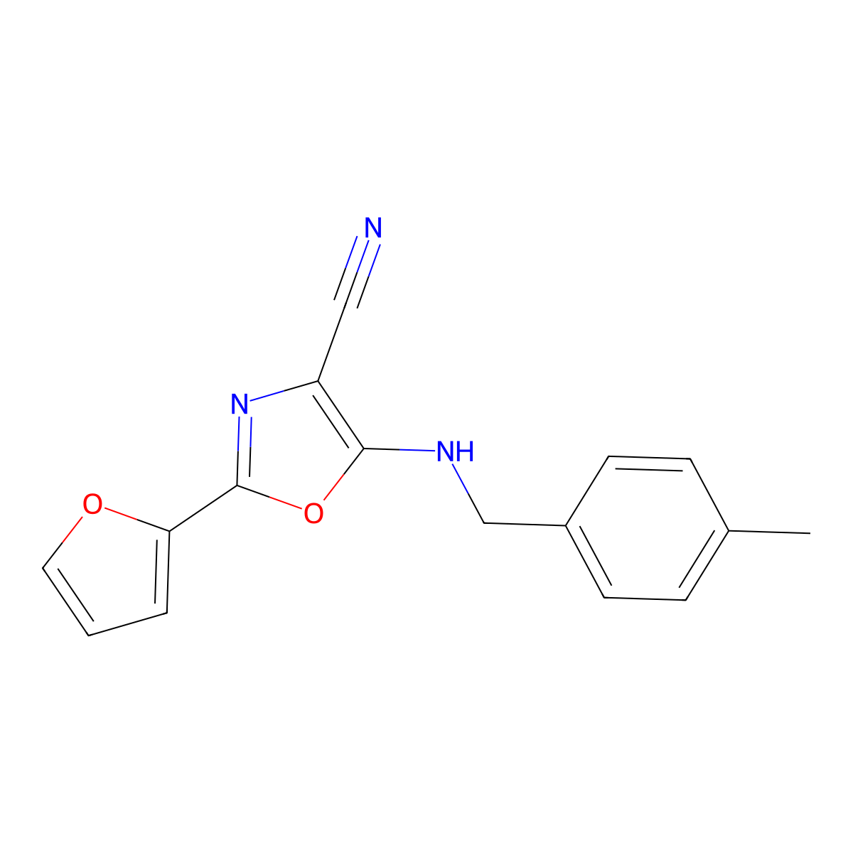 2-(Furan-2-yl)-5-[(4-methylphenyl)methylamino]-1,3-oxazole-4-carbonitrile molecular structure, CAS 825600-21-3