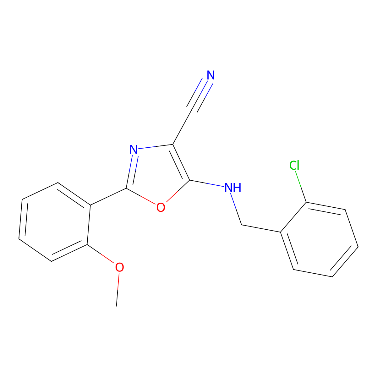 5-[(2-Chlorophenyl)methylamino]-2-(2-methoxyphenyl)-1,3-oxazole-4-carbonitrile molecular structure, CAS 825600-30-4