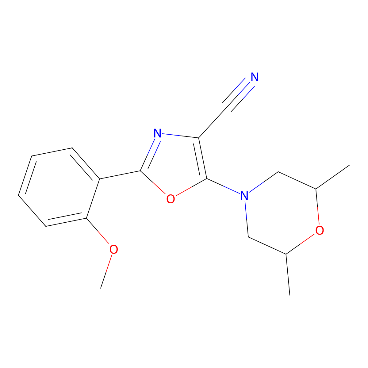 5-(2,6-Dimethylmorpholin-4-yl)-2-(2-methoxyphenyl)-1,3-oxazole-4-carbonitrile molecular structure, CAS 825600-33-7