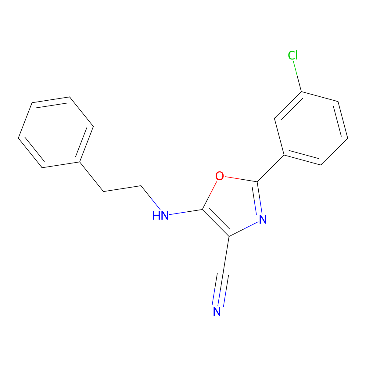 2-(3-Chlorophenyl)-5-[(2-phenylethyl)amino]-1,3-oxazole-4-carbonitrile molecular structure, CAS 825600-38-2