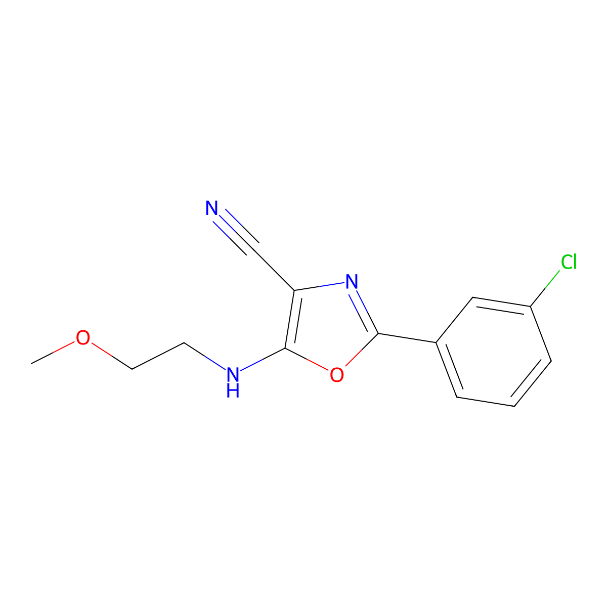 2-(3-Chlorophenyl)-5-(2-methoxyethylamino)-1,3-oxazole-4-carbonitrile molecular structure, CAS 825600-42-8