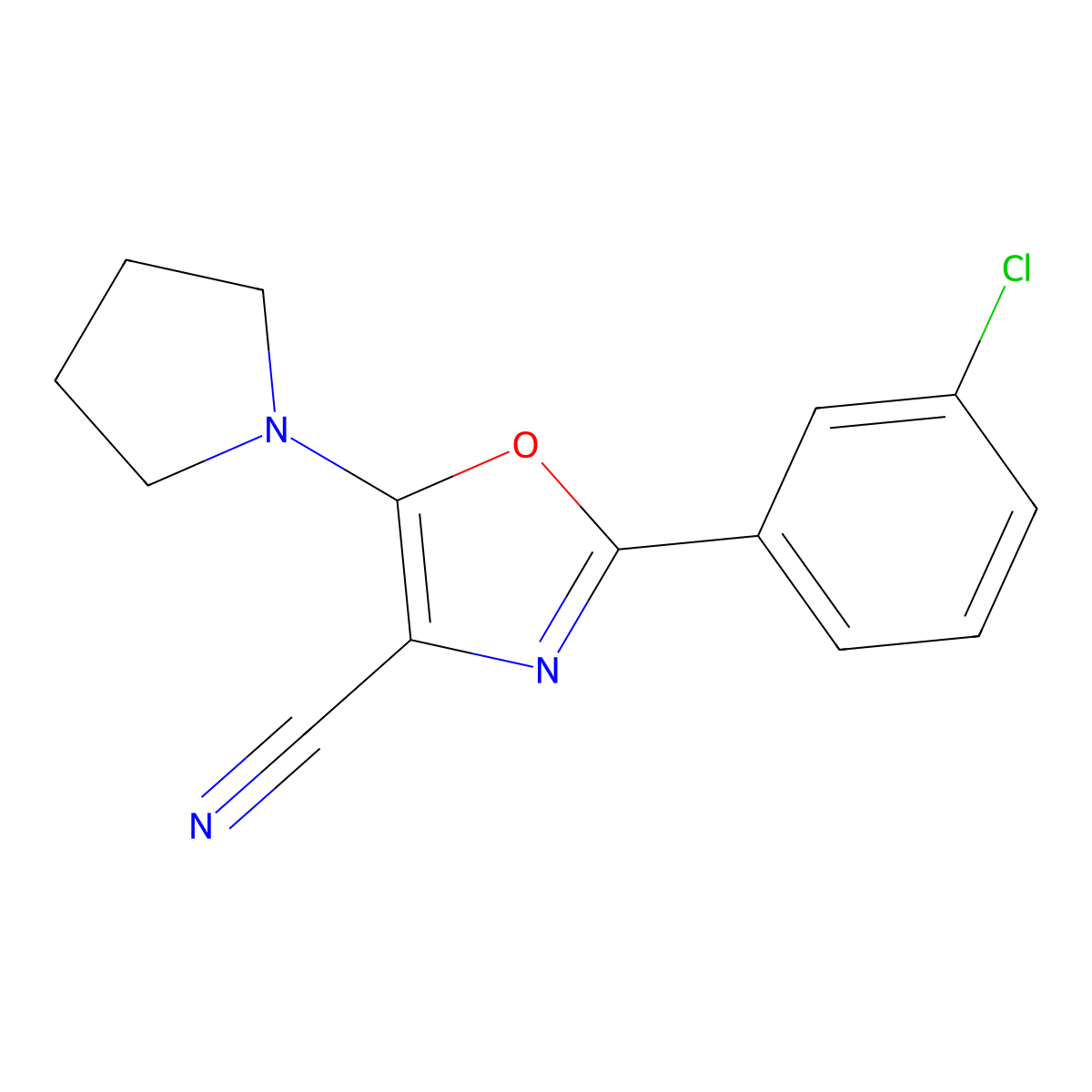 2-(3-Chlorophenyl)-5-pyrrolidin-1-yl-1,3-oxazole-4-carbonitrile molecular structure, CAS 825600-45-1