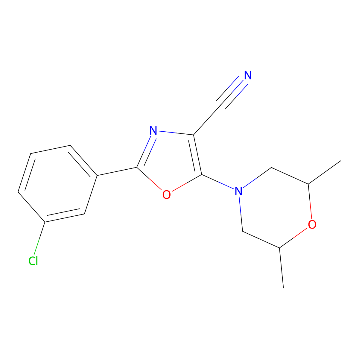 2-(3-Chlorophenyl)-5-(2,6-dimethylmorpholin-4-yl)-1,3-oxazole-4-carbonitrile molecular structure, CAS 825600-46-2
