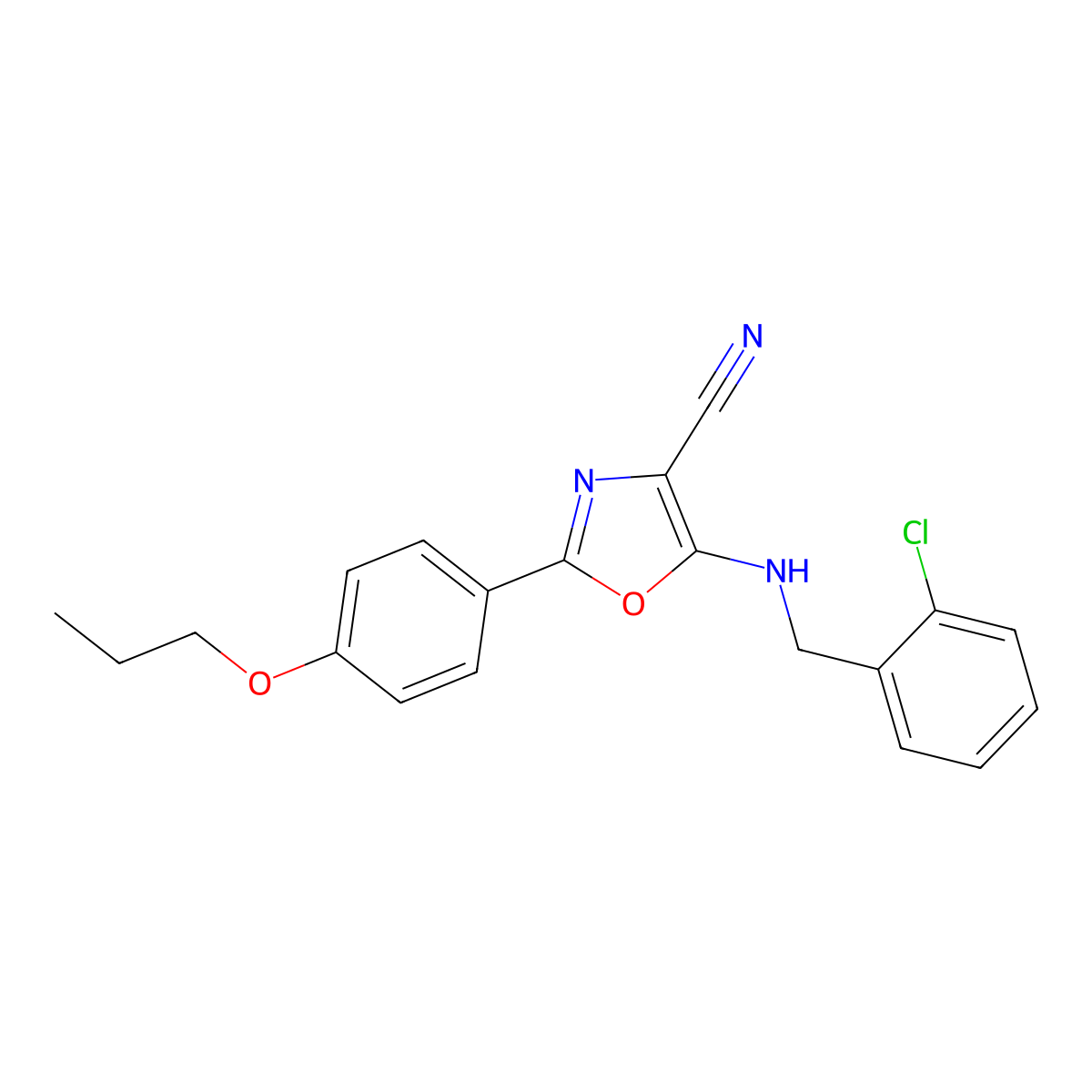 5-[(2-Chlorophenyl)methylamino]-2-(4-propoxyphenyl)-1,3-oxazole-4-carbonitrile molecular structure, CAS 825600-48-4