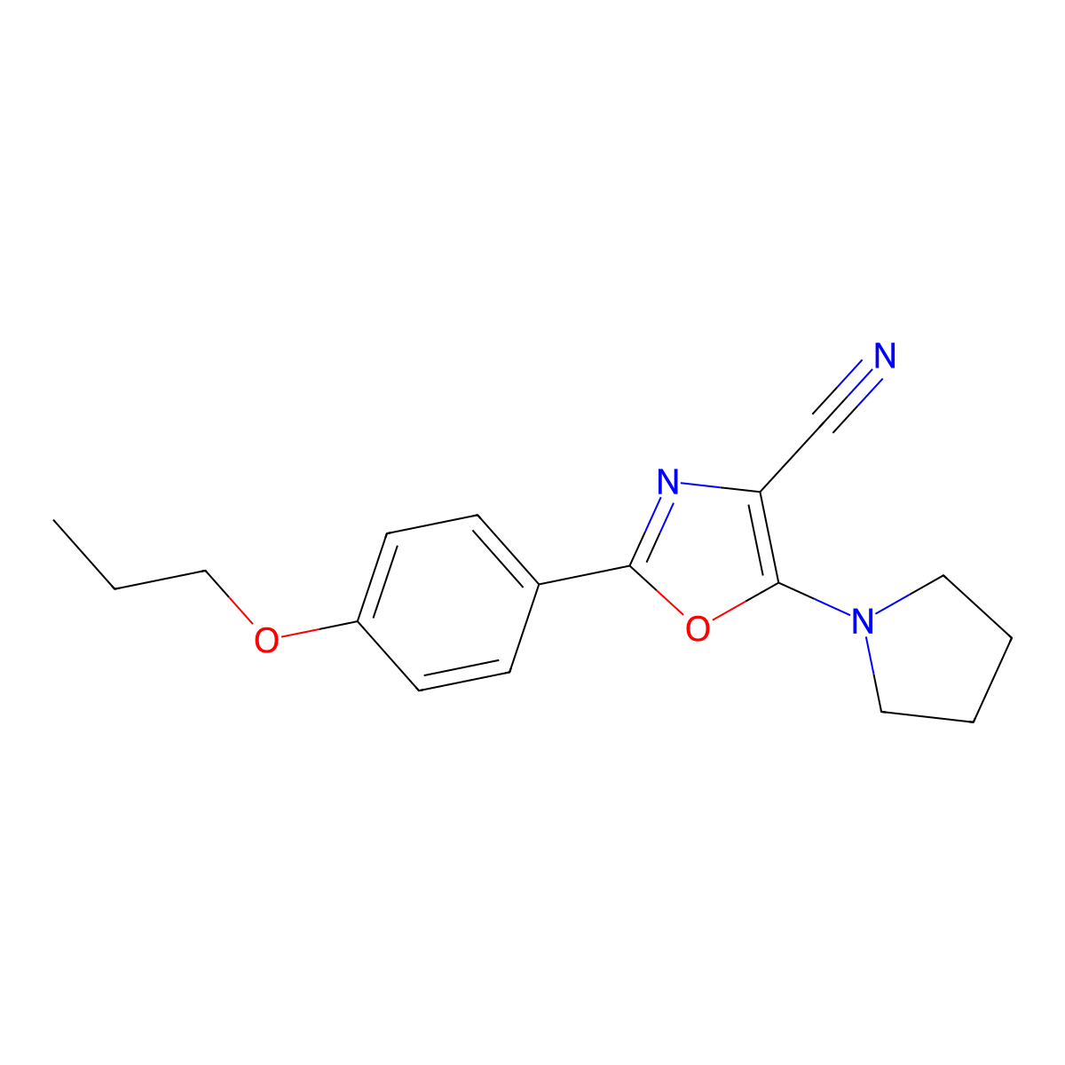 2-(4-Propoxyphenyl)-5-pyrrolidin-1-yl-1,3-oxazole-4-carbonitrile molecular structure, CAS 825600-49-5