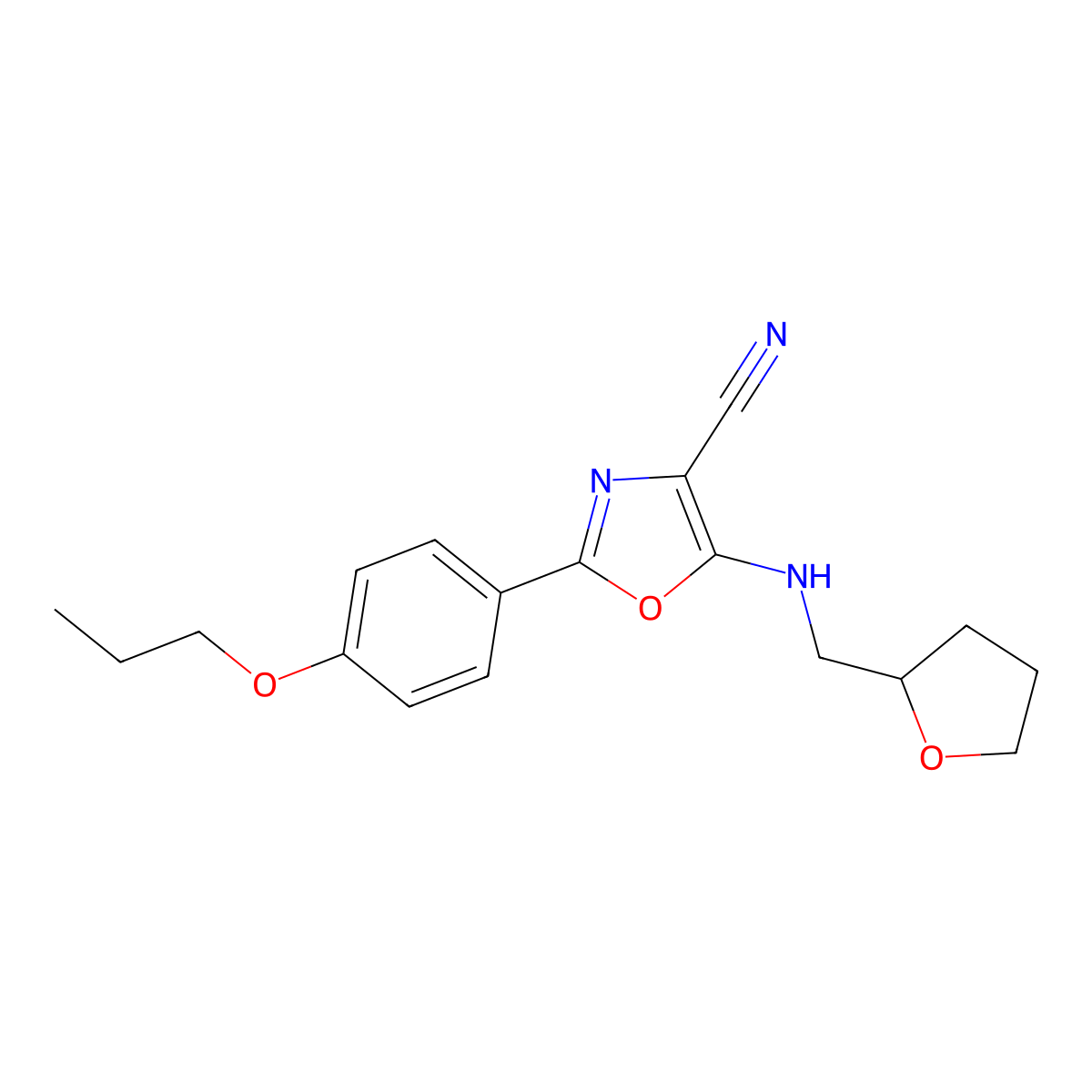 5-(Oxolan-2-ylmethylamino)-2-(4-propoxyphenyl)-1,3-oxazole-4-carbonitrile molecular structure, CAS 825600-52-0